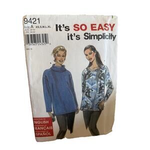 Simplicity 9421 It’s So Easy Pullover Tunic Top Sewing Pattern XS–XL Misses
